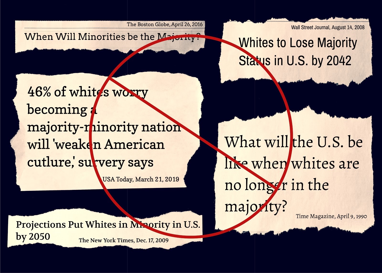 Newspaper headlines about white majority