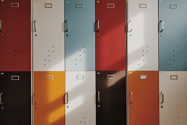 different colored school lockers 
