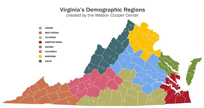 Virginia's Demographic Regions map