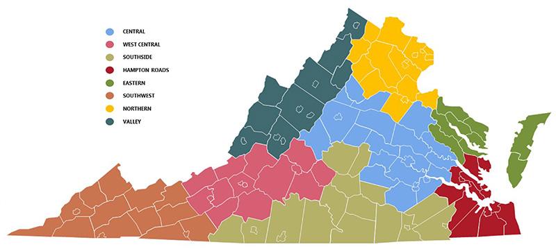 Virginia's Demographic Regions map