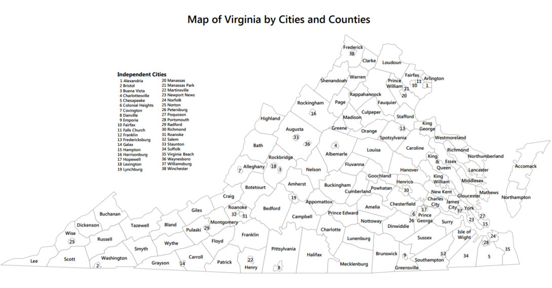 Virginia's Cities and Counties map