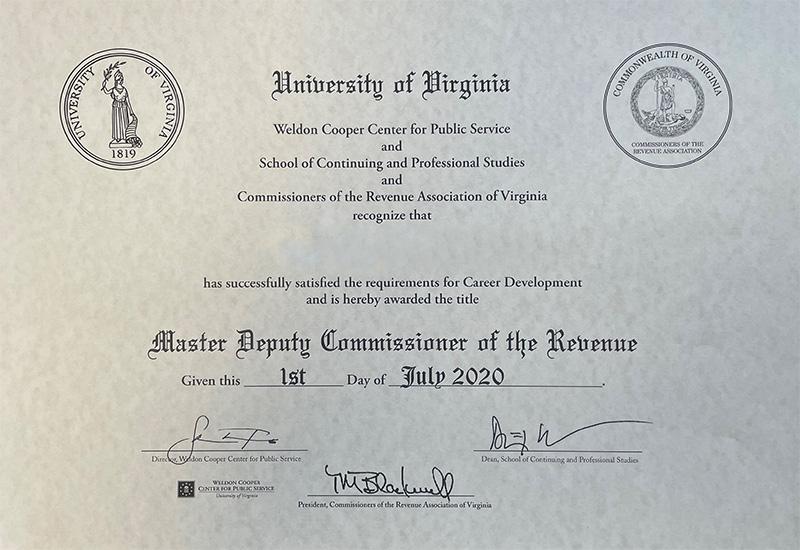 VIG Commissioner certificate