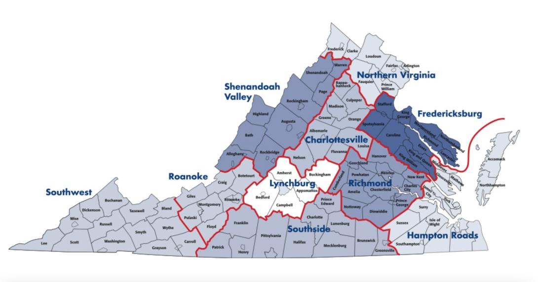 Virginia Map for leadership development programs