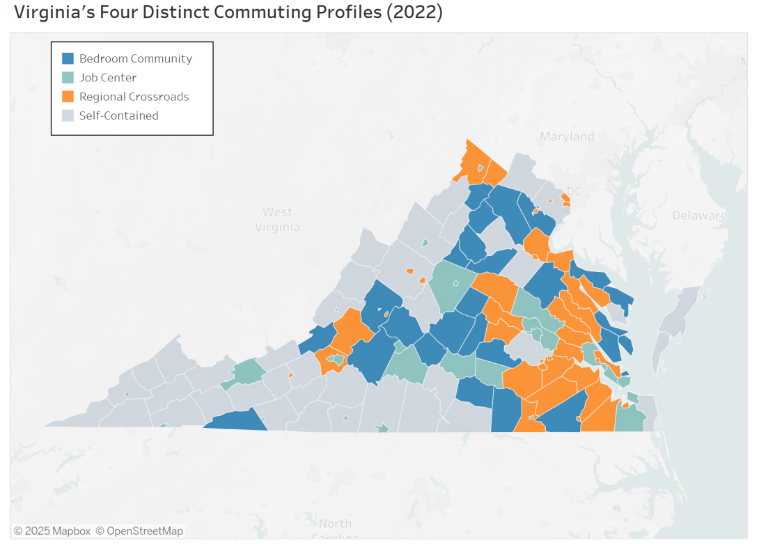 Map of the 4 distinct commuting profiles in Virginia