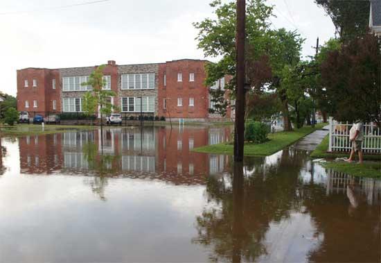 A building in Cape Charles immersed in flood waters.